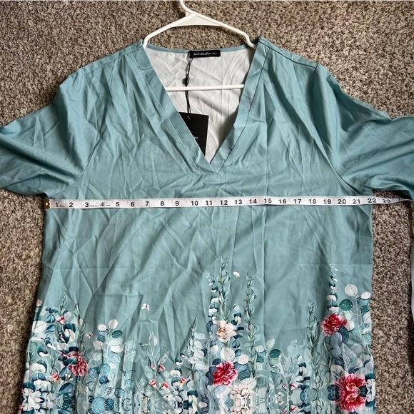 🦋JUST FASHION NOW NWT Blue Mid Sleeve Floral Mini Dress T-Shirt Dress Casual XL - Picture 4 of 5